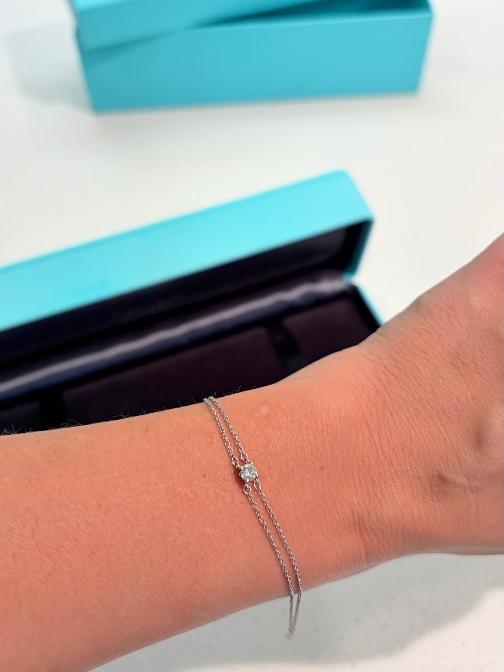 Tiffany & Co. Twin Chain Bracelet with Center Diamond - Silver